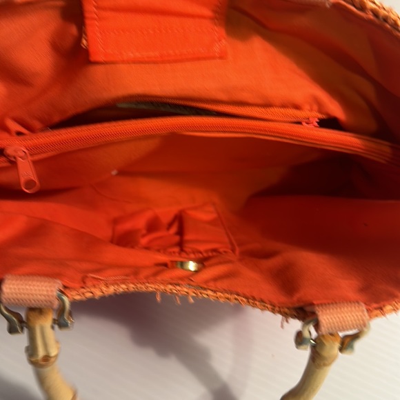 Vintage straw bag with bamboo handlesStJohnsBay boho orange - Picture 4 of 7